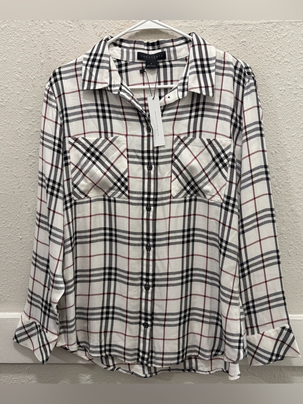 Sanctuary White and Red Plaid Button Down NWT Small